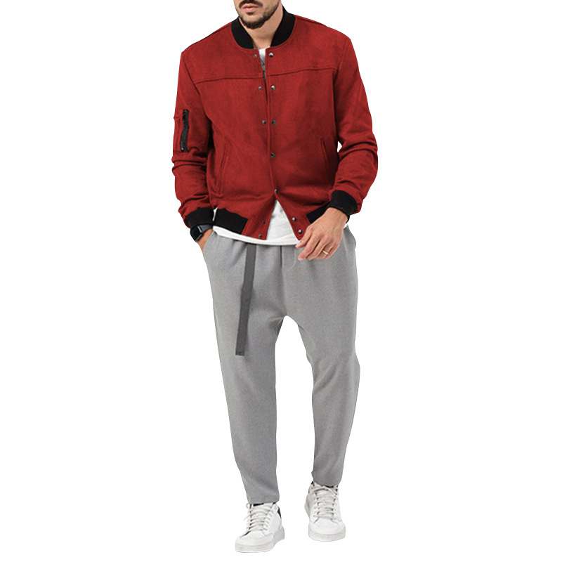 Men's Clothing Autumn and Winter Suede Stand Collar Men's Button Cardigan Jacket Casual Retro Jacket Men_voghion.com