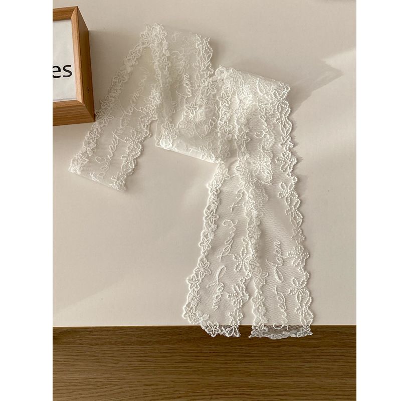 25 Spring Summer New Heavy Lace Trim Ribbon Korean Style Embroidered Flower Narrow High-d Long Thin Neck Scarf For_voghion.com