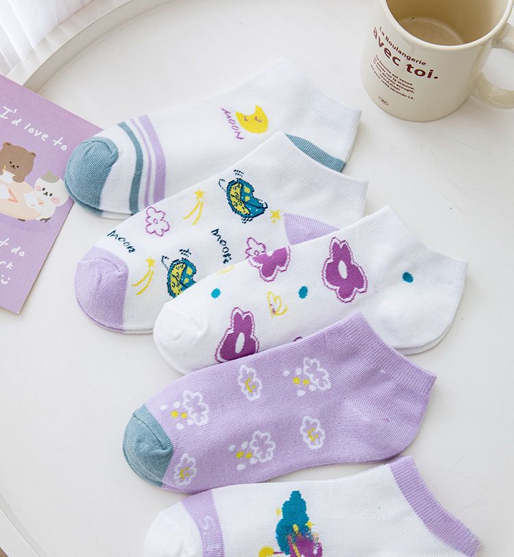 2023 Spring and Autumn Short Socks Women's Korean-style Starry Sky Short Tube Student Purple Short Socks Cute Socks ins Fashionable Boat Socks for Gir_voghion.com