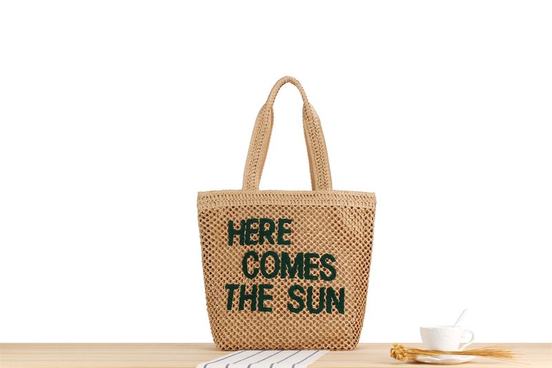 Letter large capacity straw bag new fashion business commuter shoulder bag niche straw bag_voghion.com