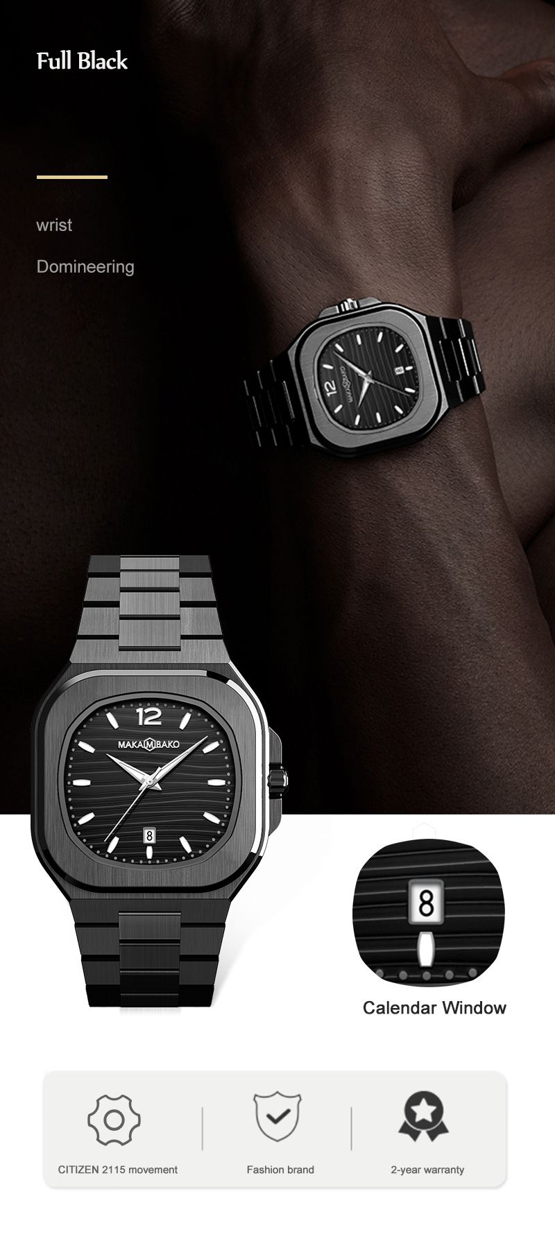 Montre de sport pour homme avec mouvement à quartz japonais MIYOTA, affichage de la date, aiguilles lumineuses, étanchéité 30 m, bracelet en acier inoxydable_voghion.com