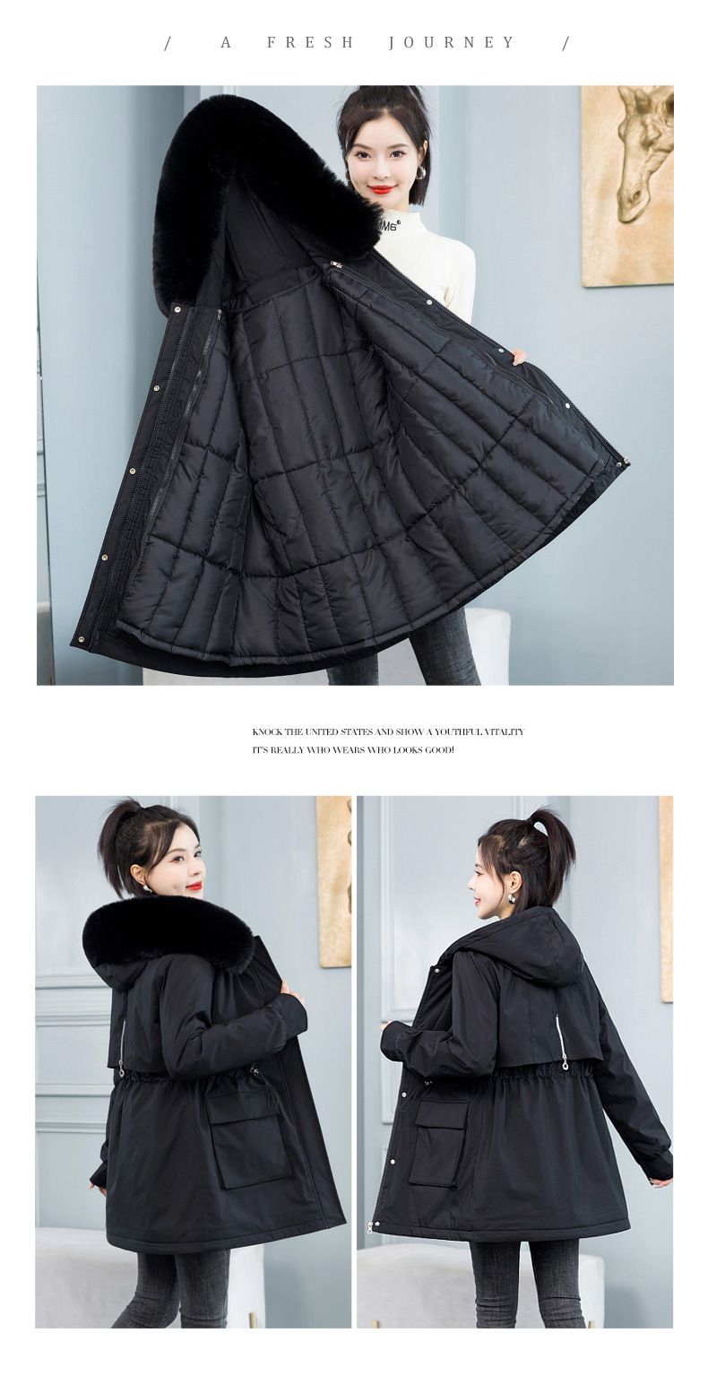 Damenbekleidung Abnehmbarer Winterparka mit Kapuze und Kunstpelzbesatz, warme Steppjacke für kleine bis große Größen, mittellange Puffer-Oberbekleidung_voghion.com