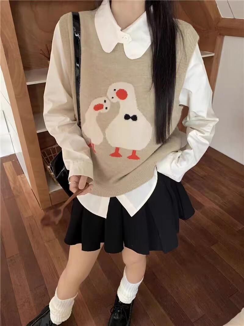Coppia gilet lavorato a maglia da donna autunno e inverno nuova versione coreana versatile stile occidentale scollo rotondo senza maniche_voghion.com