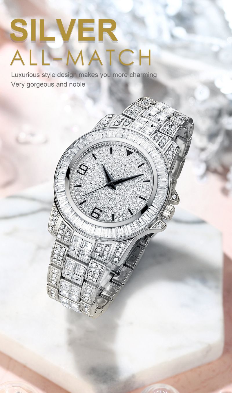 Women's Elegant Diamond Quartz Watch With Sparkling Crystal Bezel, Waterproof Stainless Steel Band, Fashionable Minimalist Design For Daily Wear_voghion.com