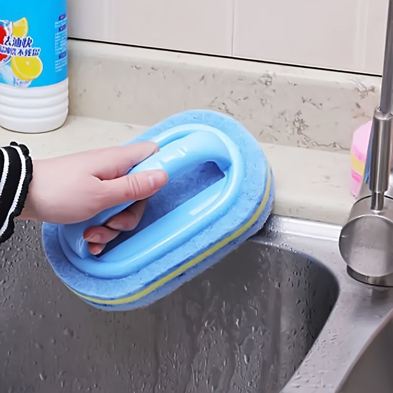 Spazzola per piastrelle da bagno resistente con manico, spugna decontaminante per la pulizia della cucina, per lavare i piatti e per pulire le pentole._voghion.com