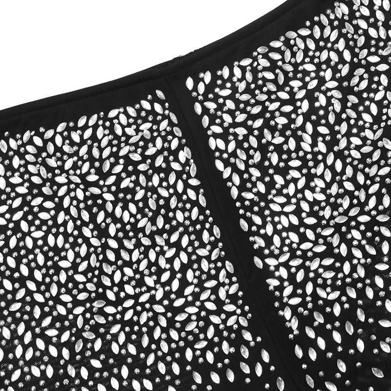 Abbigliamento da donna, abito da donna in due pezzi trasparente con diamanti caldi, top alla moda a maniche lunghe con scollo tondo e pantaloni slim_voghion.com