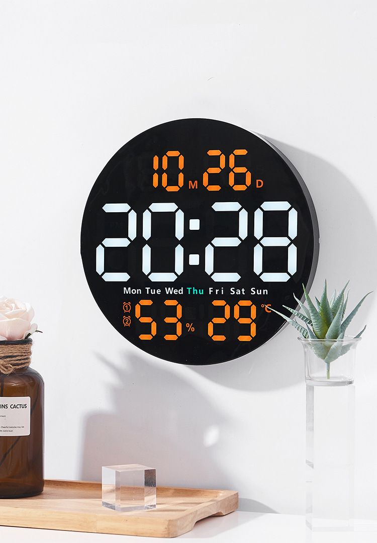 Minimalistische elektronische multifunctionele wandklok voor in de woonkamer met stille temperatuur- en vochtigheidsindicator 5501_voghion.com