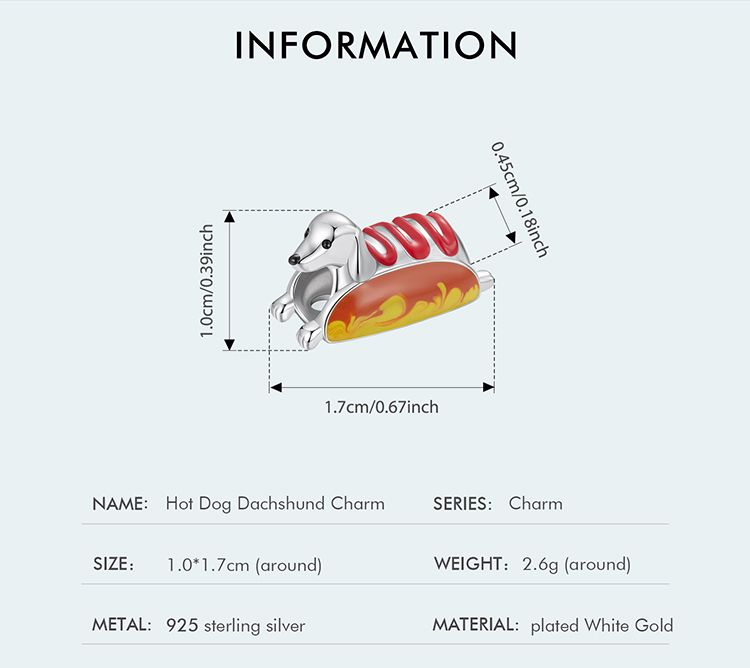 Hot Dog Teckel Charm Sterling Zilveren Charm_voghion.com
