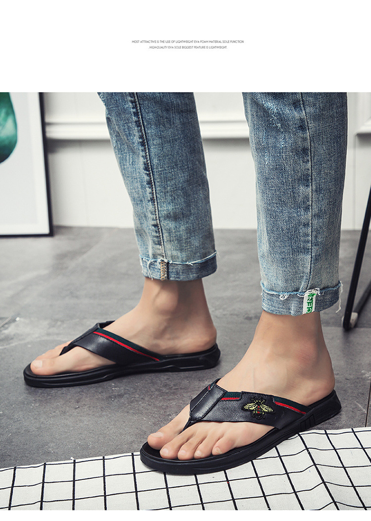 British Trend Summer Flip Flops Genuine Leather Top Layer Cowhide Men's Sandals And Slippers Breathable Casual Outdoor Slippers Wholesale_voghion.com