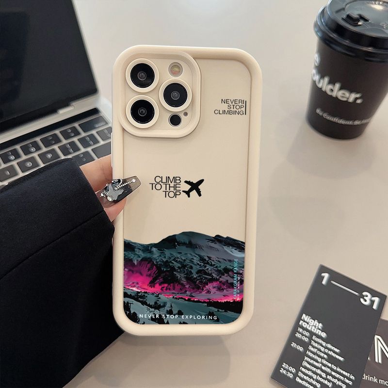 Peak Plane-Telefonhülle für iPhone 16 15 14 Pro Max 13 12 11 XS X XR 7 8 Plus SE 2022 Stoßfeste, matte, weiche Silikon-Stoßstangenabdeckung_voghion.com
