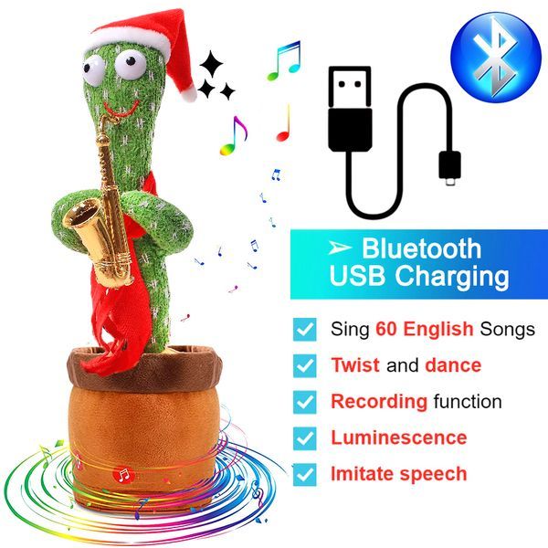 Bluetooth Dancing Cactus 60/120 Songs Speaker Talking Usb Chargeable Voice Repeat Plush Cactus Toy Dance Stuffed Toy Baby Girls_voghion.com