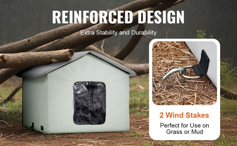 VEVOR Heated Cat House Foldable Kitty Shelter With Heated Pad Green Middle_voghion.com