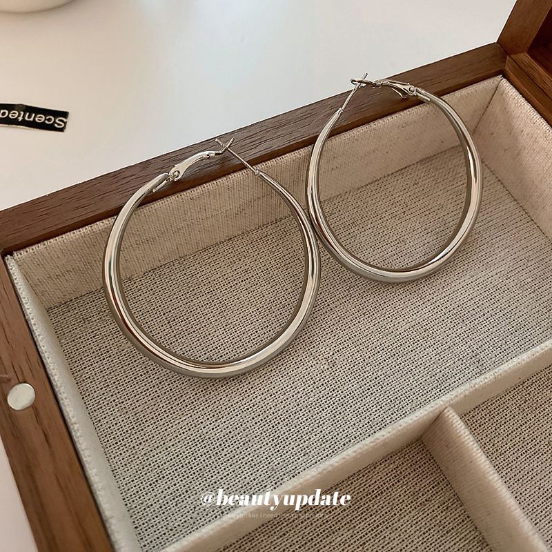 Silver Needle Ins Style Circle Korea Simple Metal Design Sense In Mesh Red Personalized Temperament Versatile Earrings_voghion.com