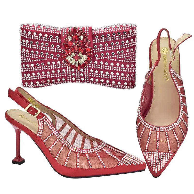 Sandali con tacco a spillo incastonati di diamanti con set di borse da cena Borsa da sera con strass dal design elegante_voghion.com