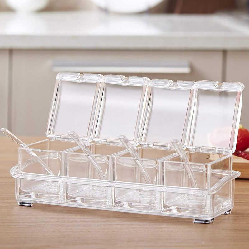 Contenitore per spezie in acrilico trasparente, 4 pezzi, contenitore per spezie, bottiglia per olio con coperchio e cucchiaio_voghion.com