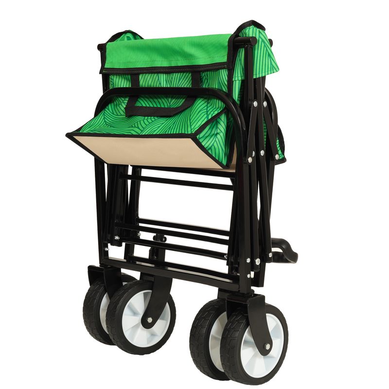 Minimeetall Colorful Collapsible Foldable Wagon Cart With Strapping System, Beach Wagon ,Utility Wagon Grocery Cart Camping Shopping Sports Gardeing Fishing Supports 225lbs,green Line_voghion.com