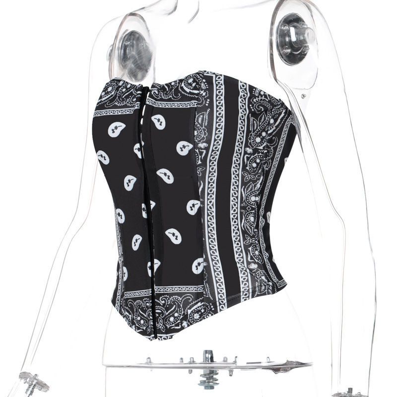 Top tubo con estampado de espiga y botones para mujer, primavera 2025_voghion.com