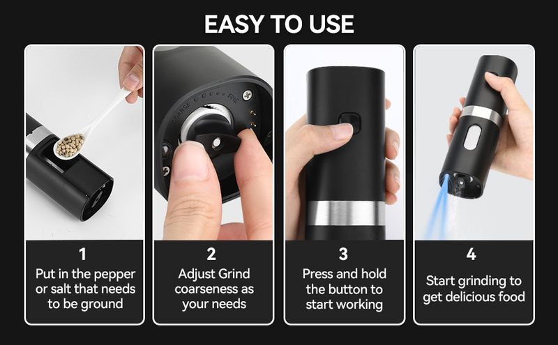 1/2 STÜCKE Elektrische Salz- und Pfeffermühle Set Automatische USB-C Wiederaufladbare Einstellbare Grobheit Einhandbedienung LED Licht Urlaub Geschenk149_voghion.com