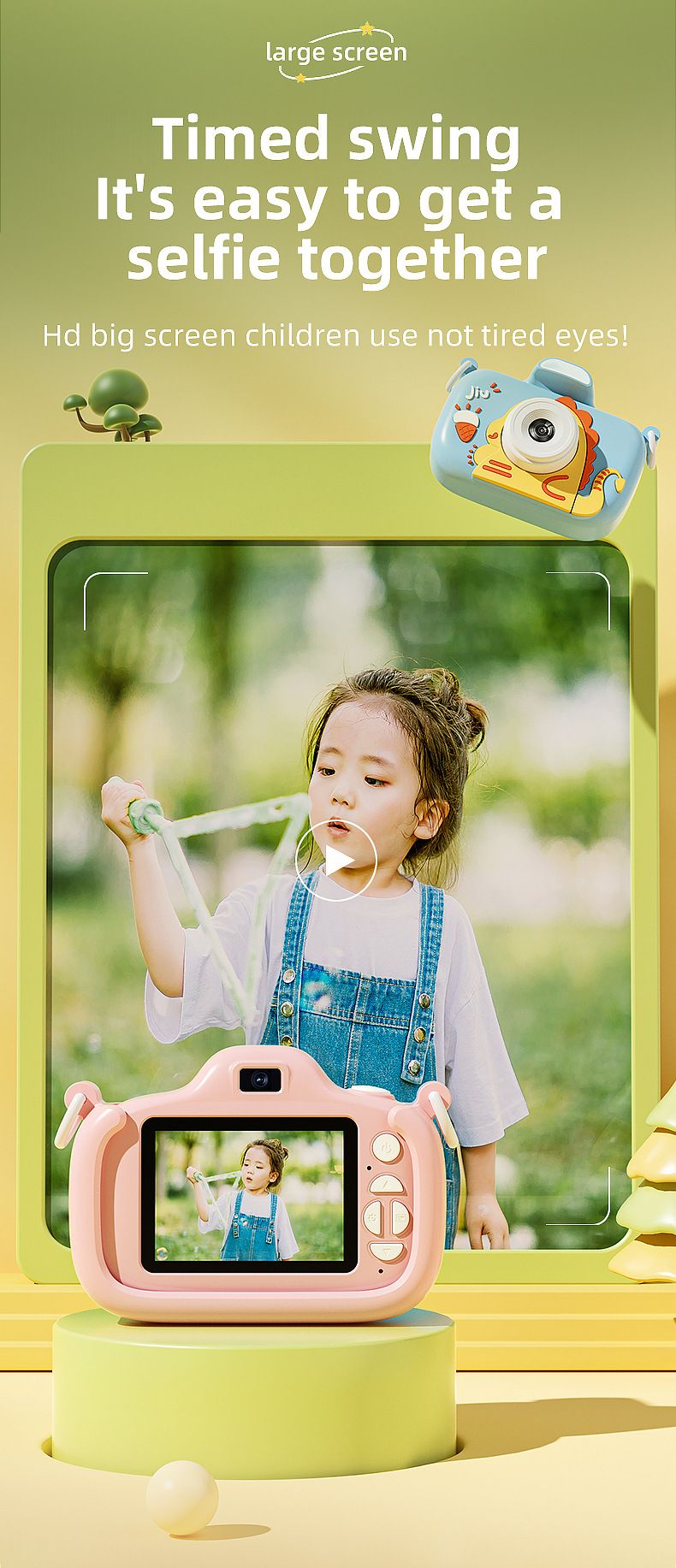 【High Quality】 Children's 2.4Inch HD Large Screen Dual Cartoon Digital Camera With Flash Toy Photography_voghion.com