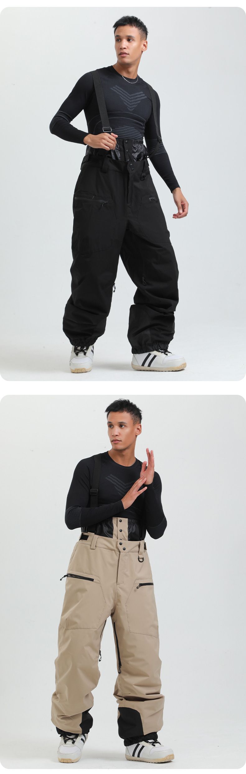 Pantalones de esquí de invierno para mujer, cálidos, resistentes al viento y al agua, con tirantes acolchados y gruesos, para hombre y mujer._voghion.com