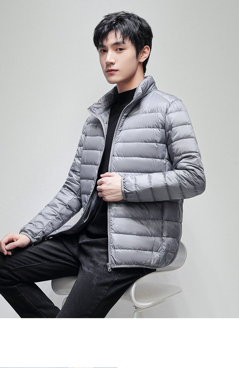Men's Lightweight Down Jacket, 700 Fill Power White Duck Down Coat, Slim Fit Stand Collar Windproof Winter Coat, Wrinkle-Resistant & Packable_voghion.com