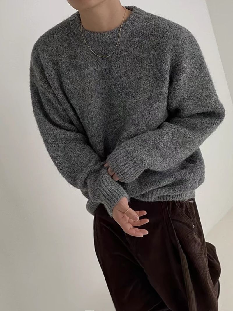 Men’s Chunky Knit Sweater – Oversized Relaxed Fit, Soft Textured Pullover, Casual Boho Style For Autumn & Spring_voghion.com
