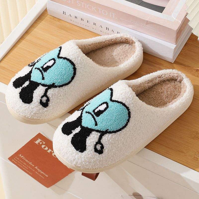 Pantofole invernali da donna con suola spessa antiscivolo Home Bad Bunny Mr. Heart, calde pantofole da uomo e da coppia, con cartoni animati_voghion.com