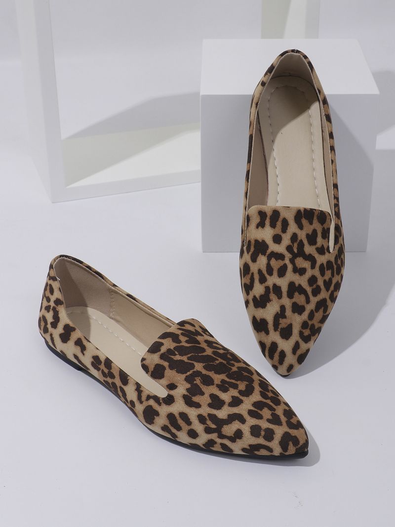 Flache Absätze, spitze Schuhe mit flacher Sohle, 2024 neue große Leopardenmuster, flacher Mund, Wildleder, lässiger Einzelschuh_voghion.com