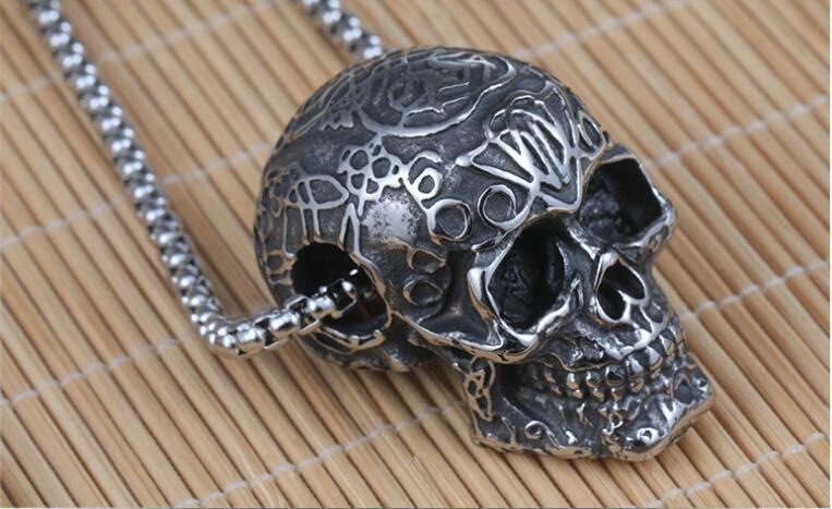 Fashion Men's Stainless Steel Skull Necklace Punk Hip Hop Necklaces for Men Jewelry Creative Accessories Party Gift_voghion.com