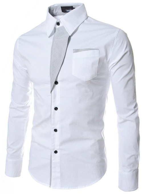 Camicia da uomo in cotone alla moda 2024, vestibilità attillata, corta, di alta qualità, a maniche lunghe, con blocchi di colore_voghion.com