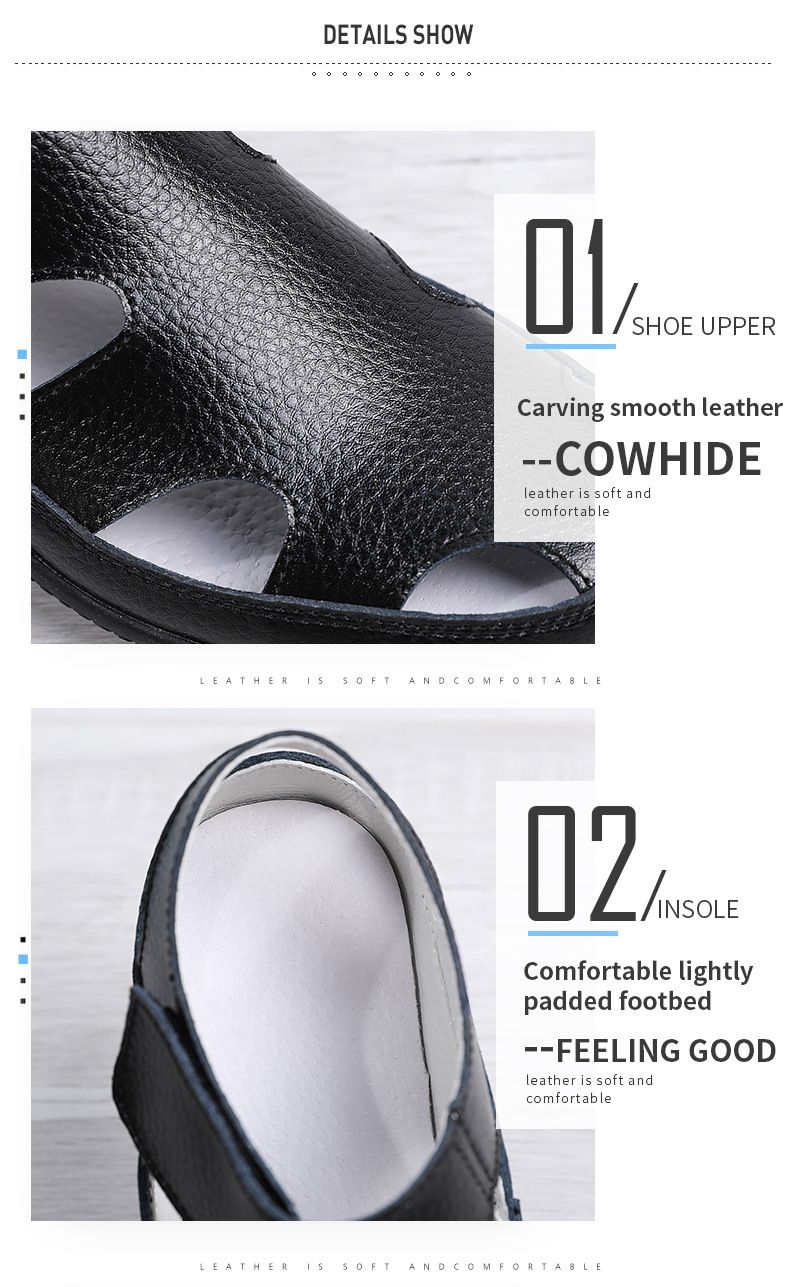Sandalias de verano de piel auténtica para mujer, cómodas, con punta redonda y suela blanda hueca para mujer_voghion.com