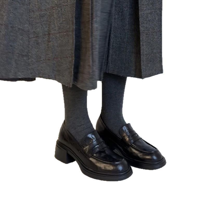 Sheepskin Version ~ New Chunky Heel Loafers For Women, Slip-On Round Toe Single Shoes, Genuine Commuter Lazy Little_voghion.com