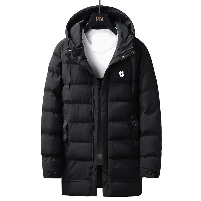 Herrenbekleidung Winter Europäische und amerikanische Herren Dicker warmer mittellanger Kapuzenmantel US-gestickte Buchstaben Lose Jacke Herren_voghion.com