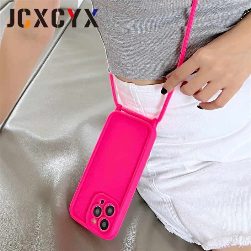 Koreaanse Crossbody Ketting Koord Lanyard Silicone Soft Case Voor iPhone 14 15 Pro Max 13 12 11 XS XR Schokbestendig_voghion.com