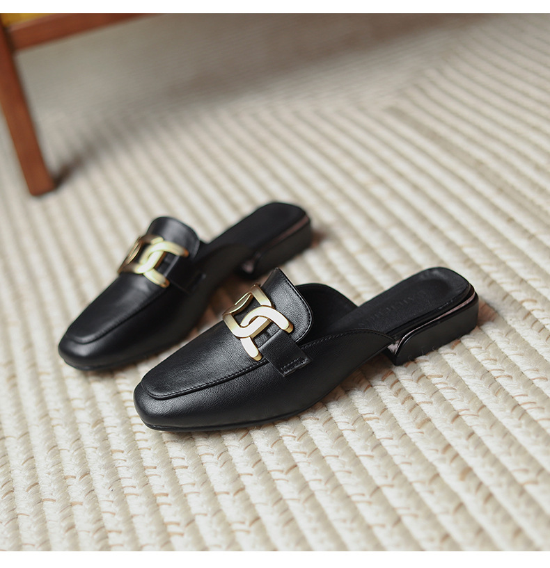 2023 new slippers women's summer outerwear fashion square toe British plus size women's shoes chunky heel sandals loafers lazy shoes_voghion.com