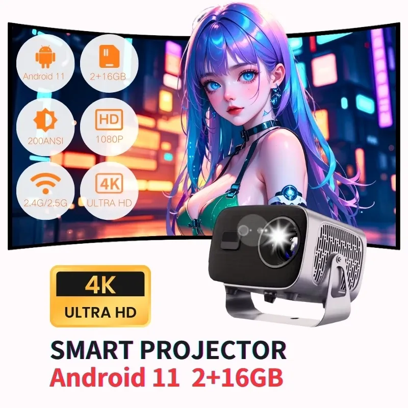 4K A10 Newly 1080P 660 ANSI Projector Android 13 WiFi6 BT5.5 Auto Focus Portable Outdoor Home Cinema Mini Projector_voghion.com