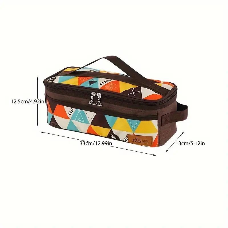 Multi-Purpose Storage Bag - Compact Cube Organizer For Travel, Cosmetics & Desk, Durable Oxford Fabric With Ethnic Pattern (Coffee Brown)_voghion.com