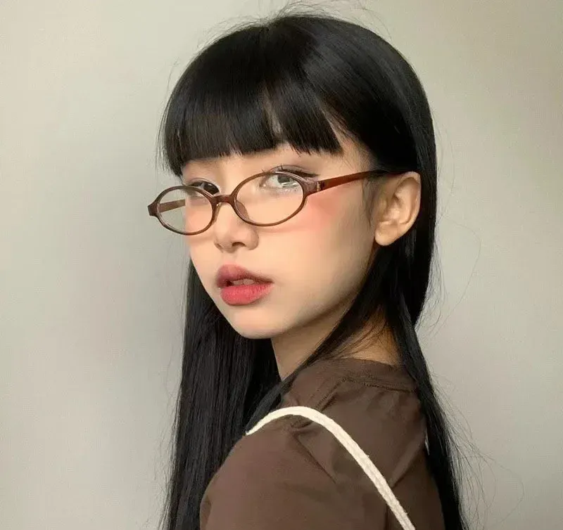 Modischer japanischer ovaler Retro-Rahmen für Frauen, Y2K, Ins, ohne Make-up, schlichte Männer und Mädchen, süße dekorative Computerbrille_voghion.com