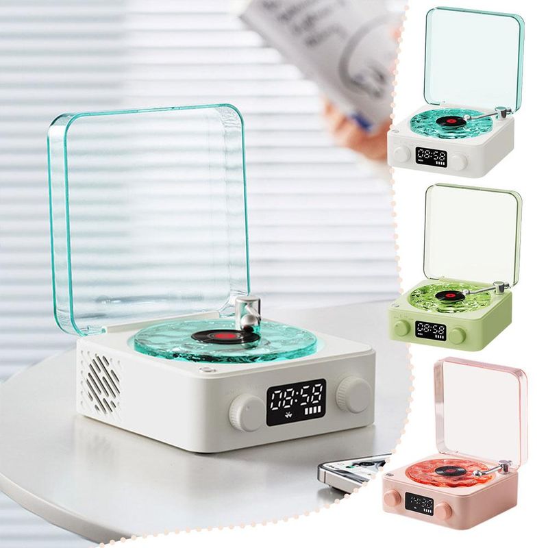 Retro Plattenspieler Lautsprecher Drahtlose Bluetooth 5,0 Wave Vinyl Plattenspieler Geschenke Surround Projektion Stereo 3,360 ° Lampe_voghion.com