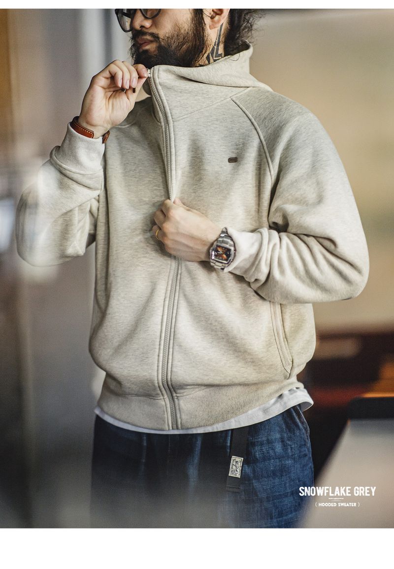 Ανδρικά Ρούχα Madden workwear casual snowflake γκρι φούτερ με κουκούλα βαρύ συν βελούδινο αθλητικό ζακέτα με φερμουάρ ανδρικό φθινοπωρινό_voghion.com