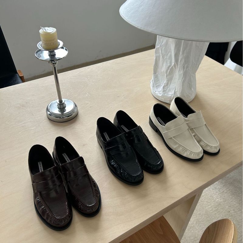 Lamode Classic 2025 - Mocasines plisados de tacón grueso, sin cordones, de piel, pequeños, para otoño_voghion.com