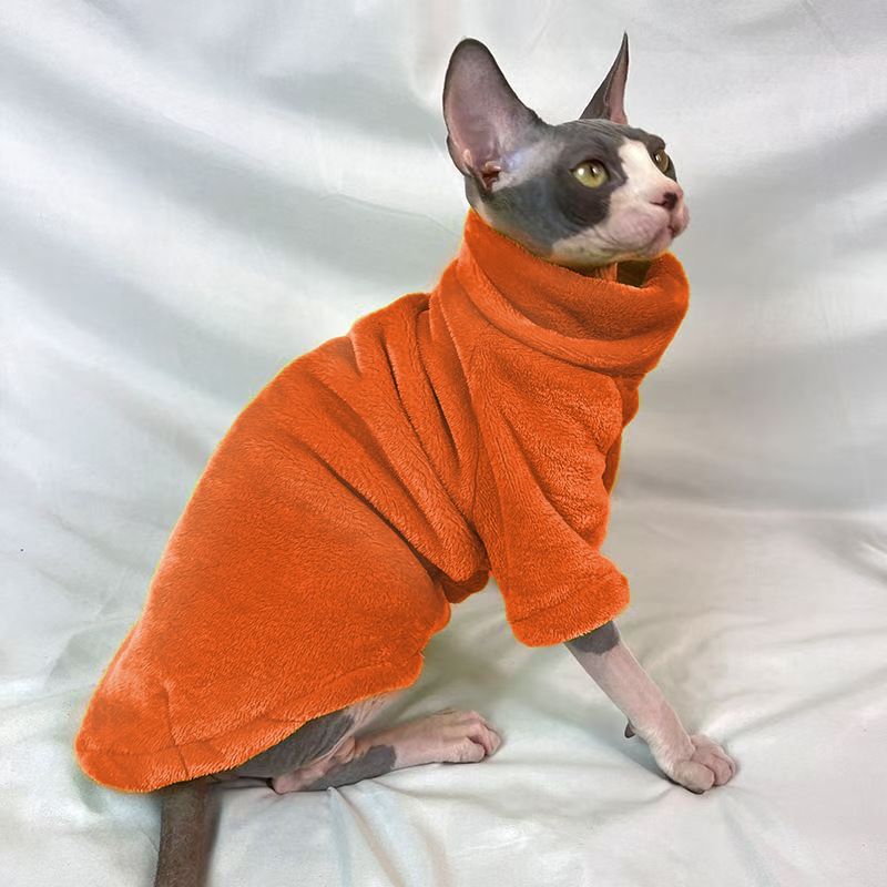 Roupas para gatos Sphynx sem pelos outono inverno espessadas Devon Rex Camada de base de veludo quente e confortável_voghion.com