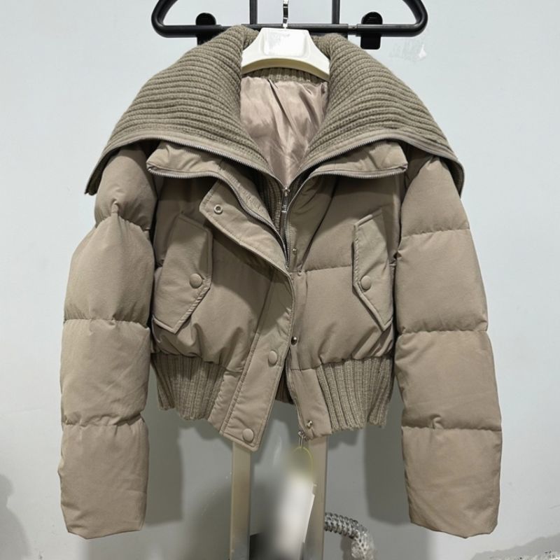 Damenbekleidung neue Baumwolljacke für Damen im Kurzstil mit hoher Taille und großem Revers, modische High-End-Jacke in reiner Farbe, vielseitiger warmer Wintermantel_voghion.com