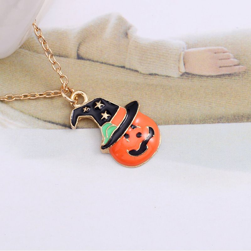 Gioielli alla moda e di personalità a tema Halloween, collana creativa con testa di gatto, cappello magico con zucca e olio, pendente a catena, regalo esagerato_voghion.com