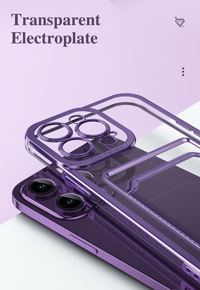 Transparent Card Slot Bag Plating Phone Cover For Samsung Galaxy S25 S24 S23 S22 S21 Ultra Plus S20 FE Note 20 Clear_voghion.com