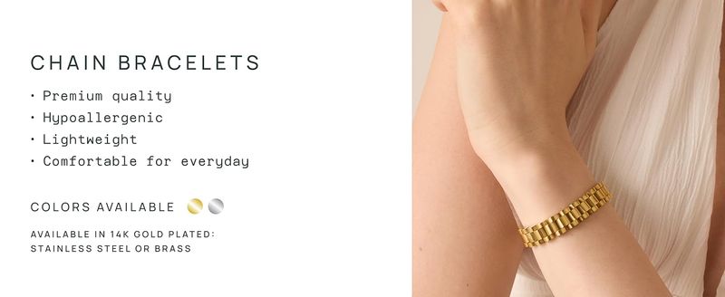 Aurora Atelier Bracciale a catena con cinturino impermeabile placcato oro 14K per donna | Bracciale a maglie grosse in acciaio inossidabile con metalli misti bicolore_voghion.com