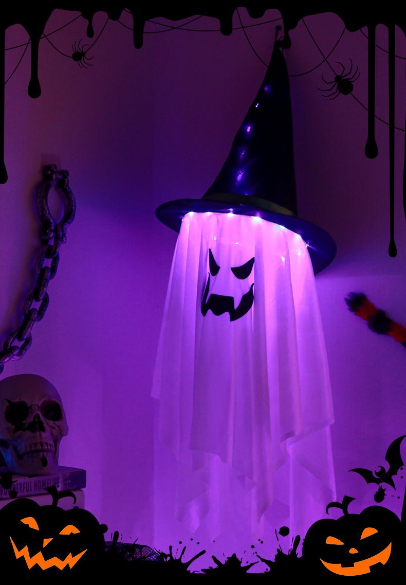 Cappello da strega fosforescente - Ornamento da appendere regolabile per feste di Halloween, per interni, bar, festival delle zucche_voghion.com