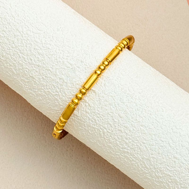 Women's Bracelets Stainless Steel High End Light Bamboo Round Bead Open Bracelet Gold Bangles_voghion.com