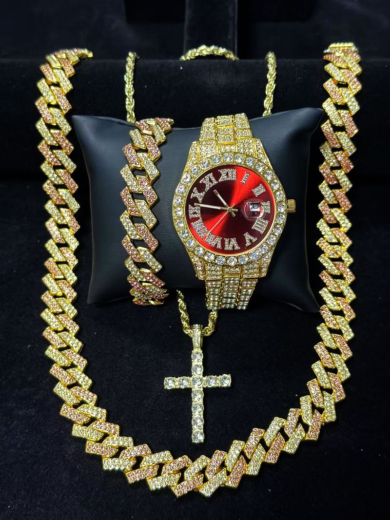 Stilvolles Quarzuhr-Set mit Diamantakzenten und passender Armband-Halsketten-Kombination – perfektes Geschenk für Männer und Frauen_voghion.com