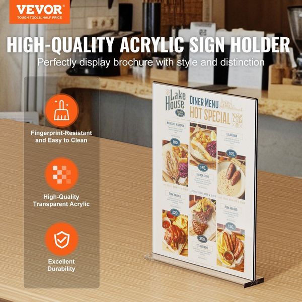 VEVOR Acrylic Sign Holder, 6 Pack 8.5 X 11-inch Brochure Display Holders, T-Shape Double Sided Display Sign Stand, Clear Acrylic Table Menu Photo Pa_voghion.com